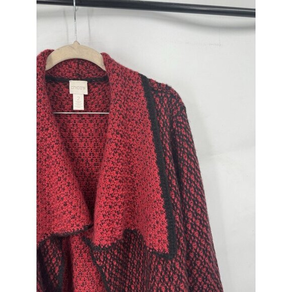 Chicos Sweater Open Cardigan Women Medium Red Bohemian Elegant Feminine Romantic - Picture 8 of 9
